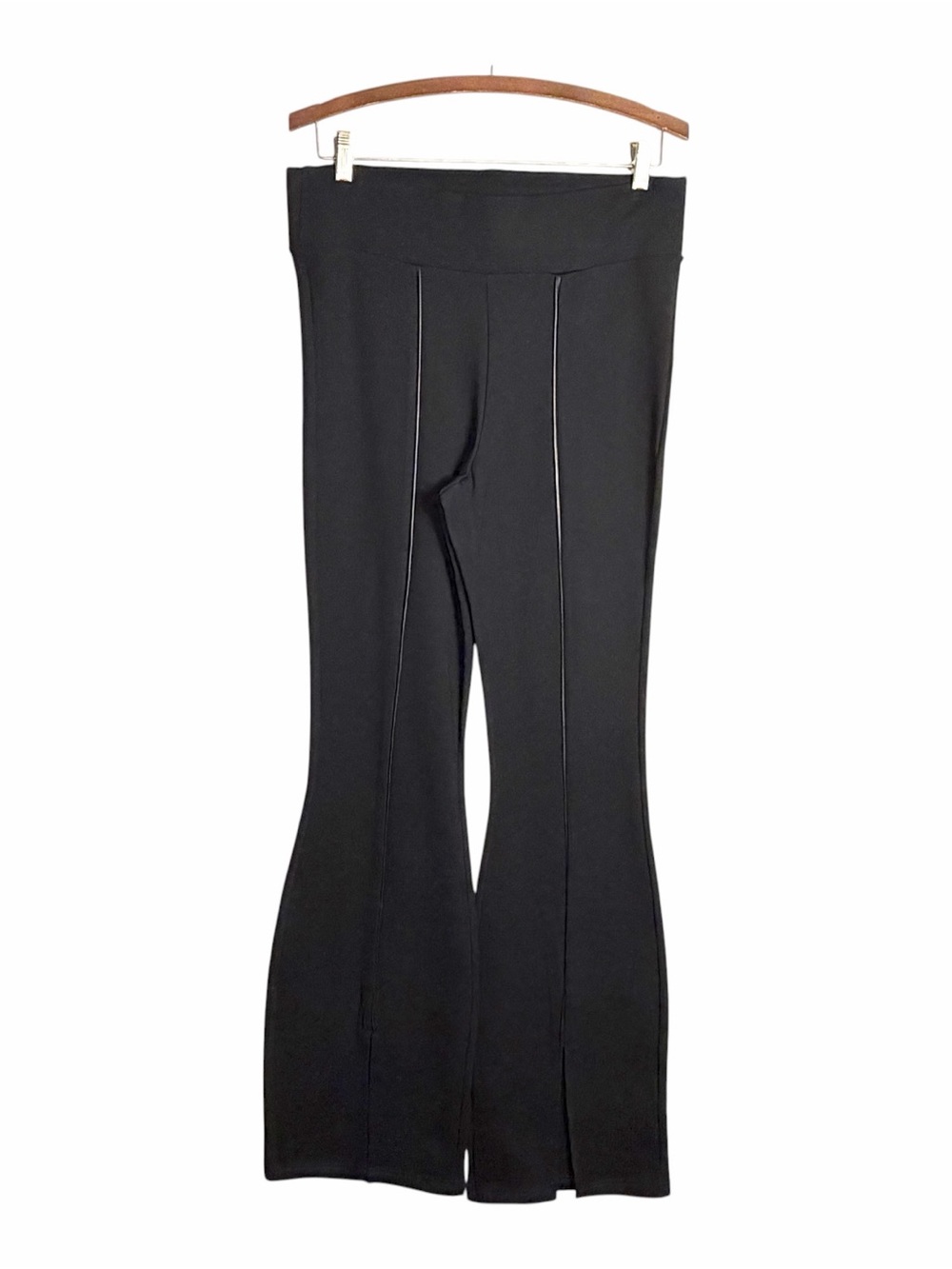 NEW Fashion To Figure Black Pants Ponte Knit Flare Front Slit Pull On Size XL